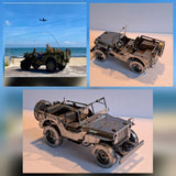 Klantfoto: voltooide metalen Willys Jeep zonder machinegeweer, in twee aanzichten