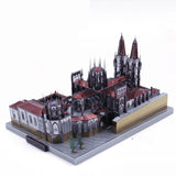 De Kathedraal van Burgos Metalen Bouwpakket - Gotisch Spaans Miniatuur van SlimSpul nederland b.v. is een gedetailleerd metalen model met rode daken, hoge torens, bogen en fijne details; ideaal voor liefhebbers van gotische architectuur.