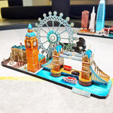 Londen metalen bouwmodel vanuit de andere hoek met paleisgevel, Elizabeth Tower en London Eye