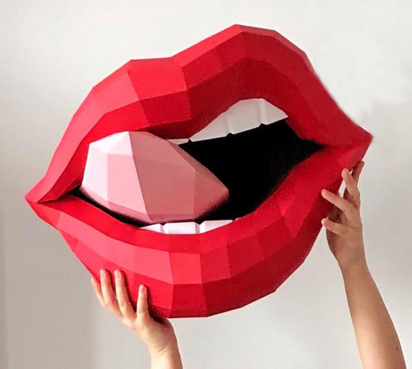 Mond met Tong Omhoog 3D Papier Model