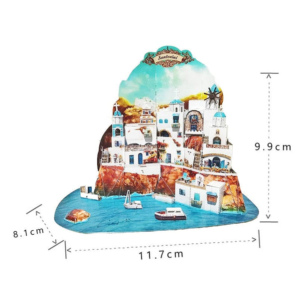 Santorini metalen bouwmodel met afmetingen 11,7 bij 8,1 bij 9,9 centimeter