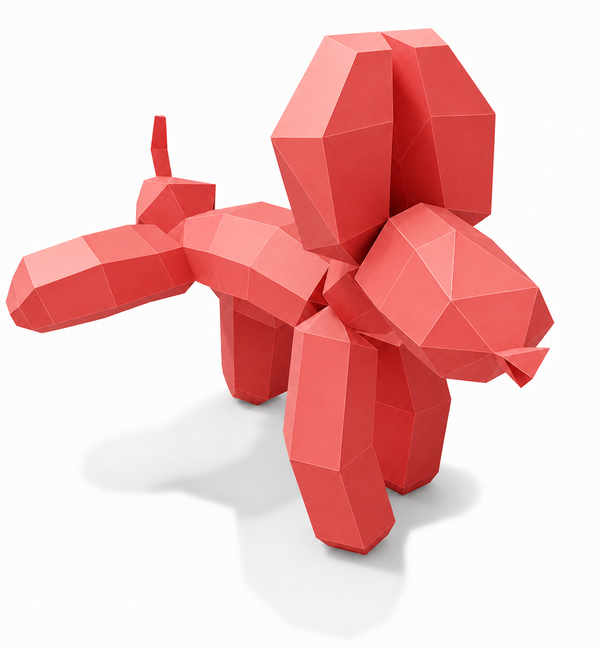 Rode plassende ballonhond papercraft met zachte studiobelichting