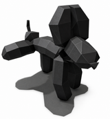 Zwarte plassende ballonhond papercraft met zachte studiobelichting