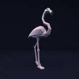Bijna levensgrote roze flamingo als geometrisch 3D papiermodel in sierlijke eenbenige houding