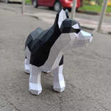 Geometrische papieren Husky puppy schuin van voren met puntige oren