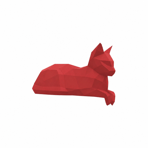Liggende kat met pootjes vooruit in het actuele warme rode cardstock
