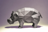 Zijaanzicht van het grijze geometrische nijlpaard 3D-papiermodel