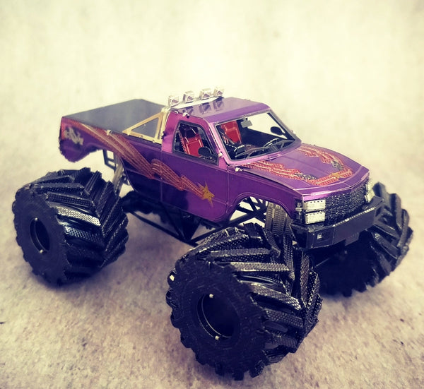 Monstertruck Metalen Bouwpakket - Paars - alternatief voor- of achteraanzicht