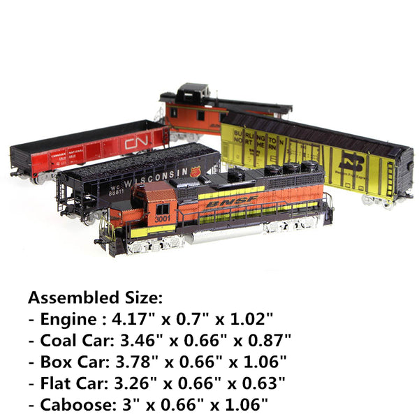 Goederentrein Set Metalen Bouwpakket - Locomotief en 4 Wagons - detail van carrosserie en constructie