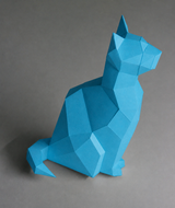 Observerende kat als 3D papiermodel in het actuele turquoiseblauwe cardstock