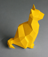 Observerende kat als 3D papiermodel in het actuele warme gele cardstock