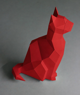 Observerende kat als 3D papiermodel in het actuele warme rode cardstock