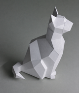 Observerende kat als 3D papiermodel in het actuele licht zilvergrijze cardstock