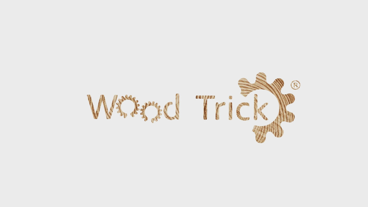 WoodTrick Monster Truck - houten truck met grote wielen en veermotor in beweging