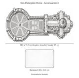 Schematische illustratie van het Sint-Pieterplein in bovenaanzicht, 19,9 x 10,1 cm, op gelijke schaal met een bankpas van 8,56 x 5,40 cm; modelhoogte 5,5 cm