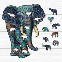 Blauwe olifant A3 formaat  - houten puzzel