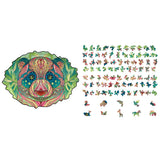 Beer Houten Puzzel (A4 formaat) - Bosdier Figuurpuzzel van SlimSpul nederland b.v.: kleurrijke puzzelstukjes rechts, een compleet kunstig berenhoofd links, met unieke dierenstukjes-perfect cadeau voor puzzelliefhebbers.