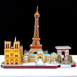 Het Stadsgezichten Metalen Bouwpakket (Diverse Steden) - Architectuur Miniaturen van SlimSpul nederland b.v. toont Parijse iconen zoals de Eiffeltoren, Notre-Dame en Arc de Triomphe-een geweldig verzamelobject voor architectuurliefhebbers!.