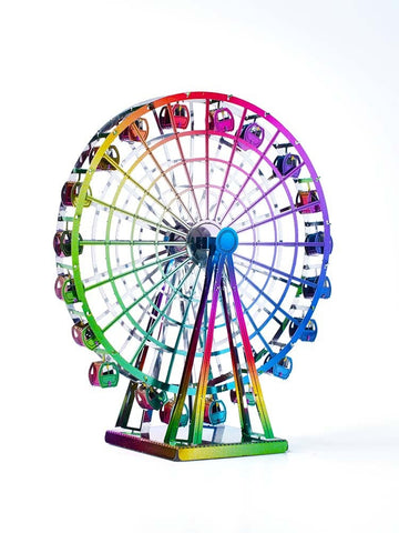 Regenboogkleurig reuzenrad als metalen bouwpakket met open spaken en kleine gondels