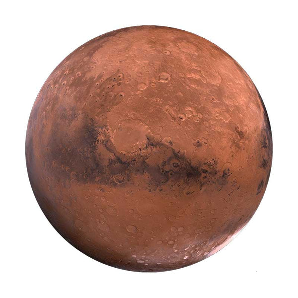 De Mars Planeet Houten Puzzel (A3 formaat) van SlimSpul nederland b.v. toont een gedetailleerd, kleurrijk beeld van Mars met kraters en valleien-ideaal voor elke astronomie-fan-op een witte achtergrond.