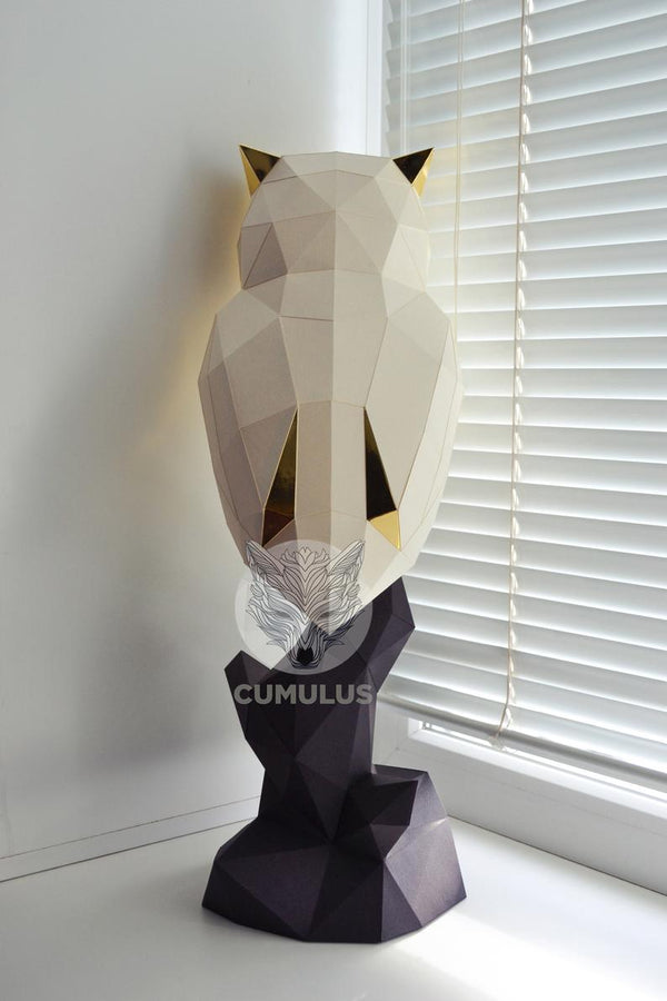 Uil op tak, wit/goud - papier model - SlimSpul nederland b.v.