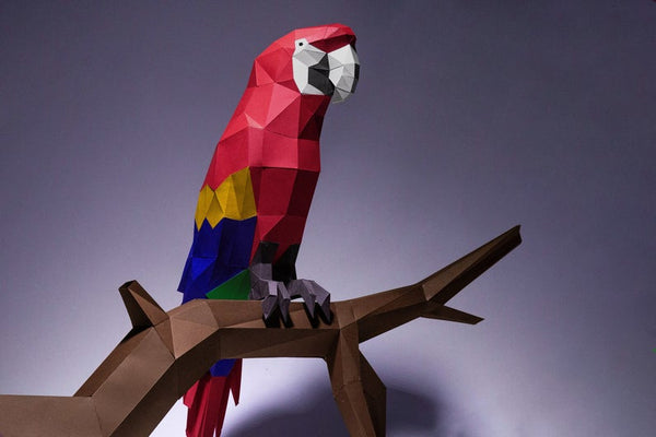 grote papegaai op tak - papier model - SlimSpul nederland b.v.