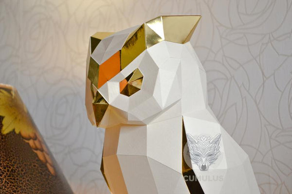Uil op tak, wit/goud - papier model - SlimSpul nederland b.v.