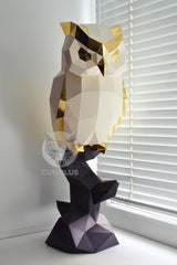 Uil op tak, wit/goud - papier model - SlimSpul nederland b.v.