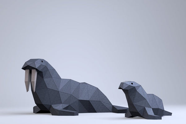 Walrus met jong - papier model - SlimSpul nederland b.v.