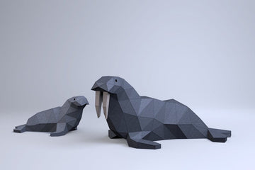 Walrus met jong - papier model - SlimSpul nederland b.v.
