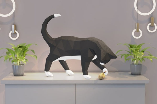grote zwart/witte spelende kat - papier model - SlimSpul nederland b.v.