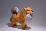 De Pomeriaan (Dwerg Keeshond) 3D Papier Model - Pluizig Honden Bouwpakket van SlimSpul nederland b.v. is een geometrische hondensculptuur met oranje, witte en grijze facetten-perfect voor papercraft of als 3D hondenras display.