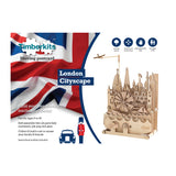 The Londen Stadsgezicht Houtconstructie - Bewegend Miniatuur van SlimSpul nederland b.v. is een houten bouwpakket van Londense bezienswaardigheden met UK-vlag, voor leeftijden 9-90 en duidelijke doe-het-zelf instructies.
