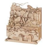 De SlimSpul nederland b.v. Oceaan Bewegend Houtconstructie Model - Golven & Dolfijn (Timberkits) is een fascinerende doe-het-zelf houten puzzel waarbij tandwielen en hendels een oceaanscène met golven, een dolfijn en zeedieren animeren.
