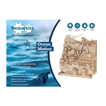 Ontdek Oceaan Bewegend Houtconstructie Model - Golven & Dolfijn van SlimSpul nederland b.v.: een Timberkits DIY houten mechanisch modelbouwpakket van een oceaanscène met zeedieren, geschikt voor 9-99 jaar. Inclusief eenvoudige montage-instructies.