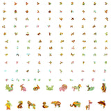 Puzzelstukjes van de Slak Houten Puzzel (A4+ formaat) - Unieke Tuinbewoner Figuurpuzzel van SlimSpul nederland b.v. vormen kleurrijke dierenvormen - leeuw, giraffe, krokodil, olifant en schildpad - op een witte achtergrond.