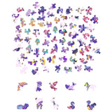 De Eenhoorn Houten Puzzel (A4 formaat) van SlimSpul nederland b.v. toont kleurrijke stukjes in paars, geel, roze en blauw: ideaal als cadeau voor eenhoornliefhebbers!.