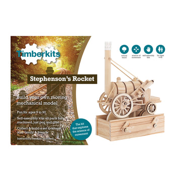 Met de SlimSpul nederland b.v. Stephenson's Rocket Stoomlocomotief Houtconstructie - Historisch Treinmodel (Timberkits Expert) kunnen kinderen van 9-90 jaar bewegingswetenschap in de praktijk ontdekken met een houten model op een verpakking met bosthema.
