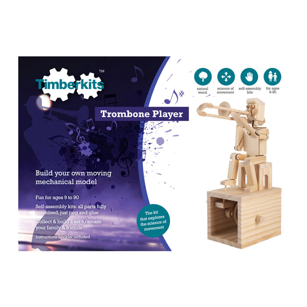 Ervaar het Trombonist Houtconstructie Bouwpakket - Swingend Muzikant Model (Timberkits) van SlimSpul nederland b.v.: een doe-het-zelf houten trombonist bouwpakket voor 9+ dat perfect is voor muziekliefhebbers en voorzien is van zelfbouwplezier.