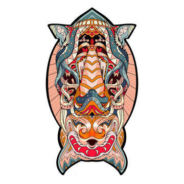 Ontdek de Neushoorn Houten Puzzel (A4 formaat) van SlimSpul nederland b.v.: een robuust dier figuurpuzzel met kleurrijke, symmetrische patronen-perfect voor liefhebbers van safari-dieren of figuurpuzzels.