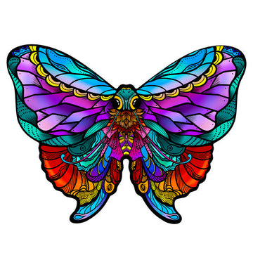 De Nachtvlinder Houten Puzzel (A4 formaat) - Mysterieus Insect Figuurpuzzel van SlimSpul nederland b.v. heeft een kleurrijke, symmetrische vlinder met rijke details en is een opvallende aanvulling op elke puzzelcollectie.