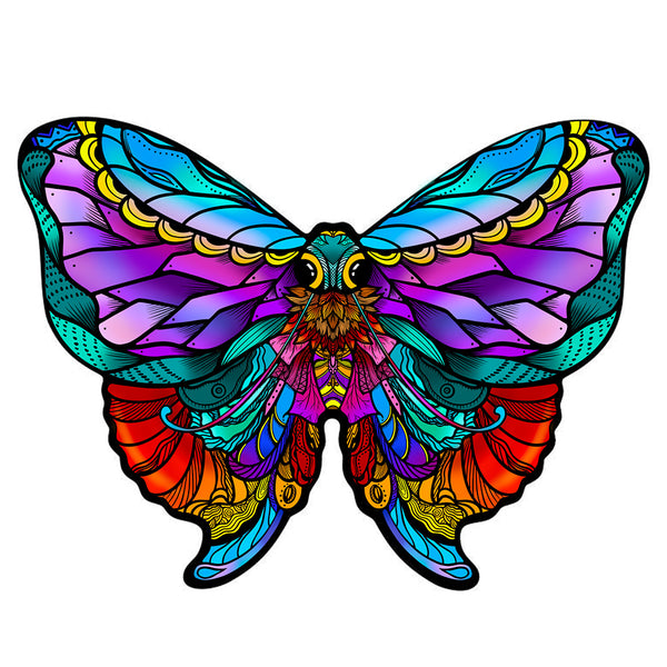 De Nachtvlinder Houten Puzzel (A4 formaat) - Mysterieus Insect Figuurpuzzel van SlimSpul nederland b.v. heeft een kleurrijke, symmetrische vlinder met rijke details en is een opvallende aanvulling op elke puzzelcollectie.